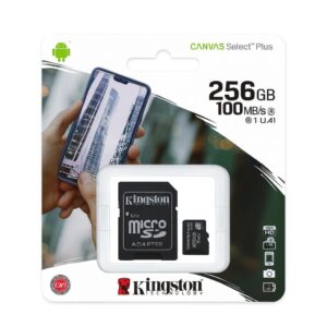 Micro SD KINGSTON 256GB c/Adap Clase 10 UHS-I (U1) 100MB/s Canvas Plus