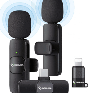 Microfono Corbatero Inalambrico Compatible Celular Color Negro Dehuka USB-C Lightning ideal influencer creador de contenido