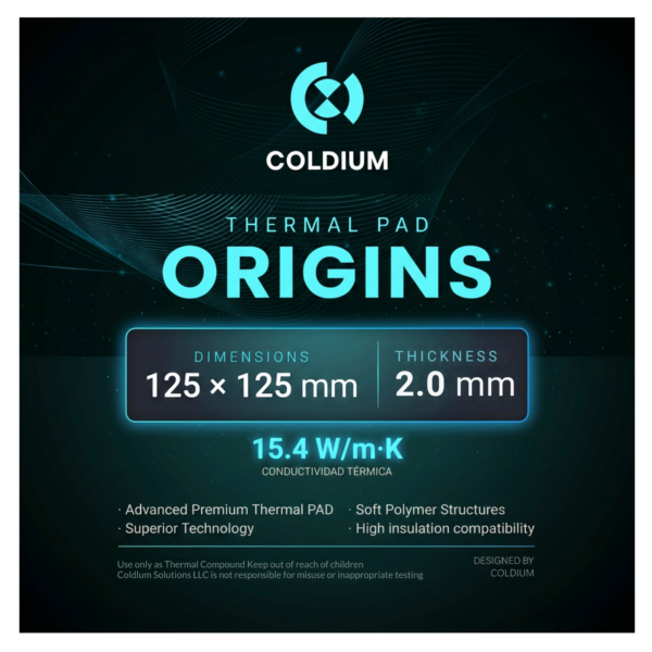 Pad Térmico Coldium Origins 125x125x2.0mm